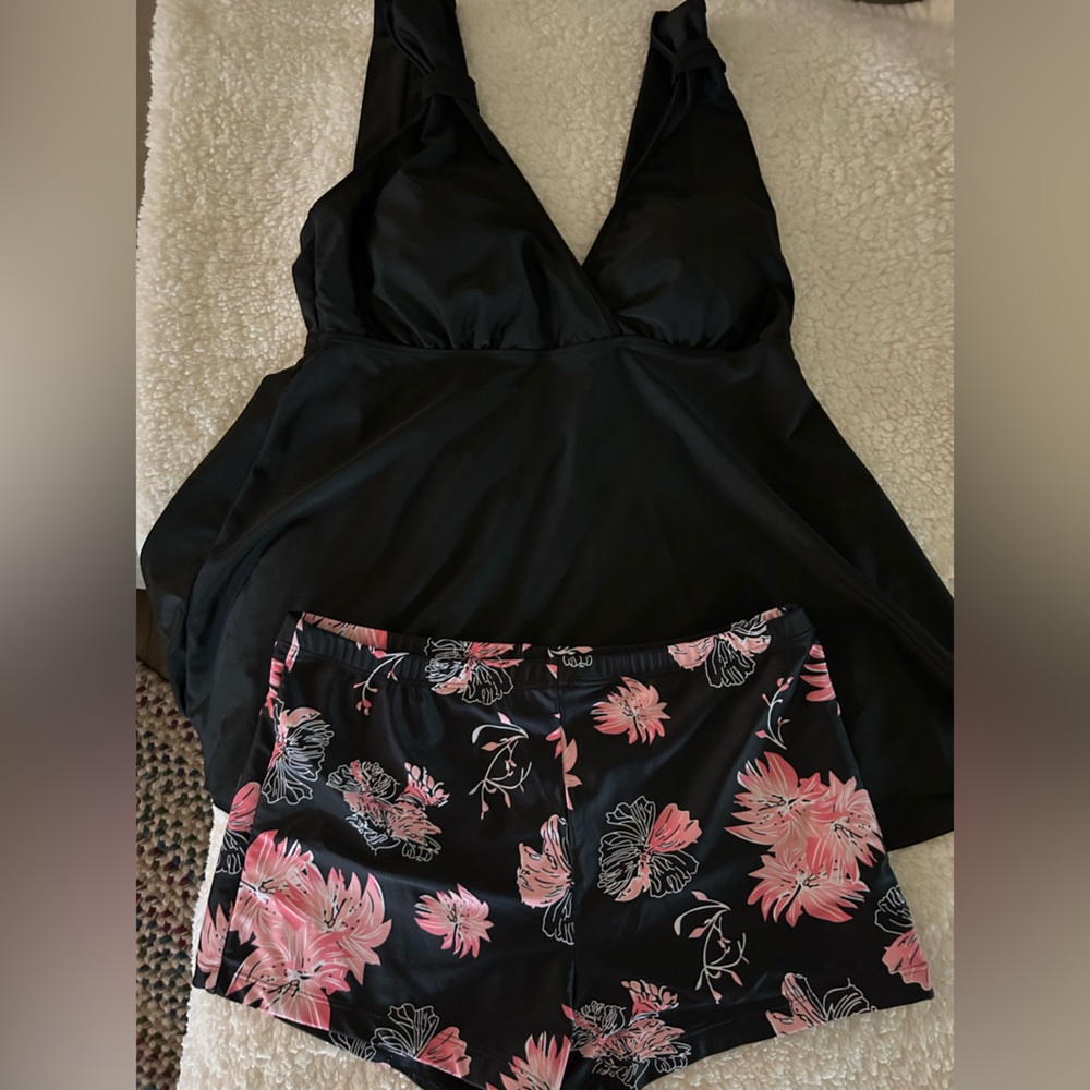 Black Swim top Swimsuit with Pink Accents Bottoms